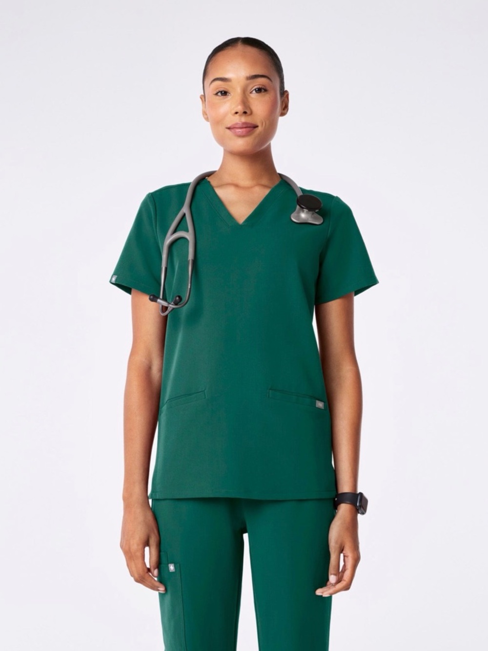 Figs Casma Women's V-Neck Scrub Top in Forest Green